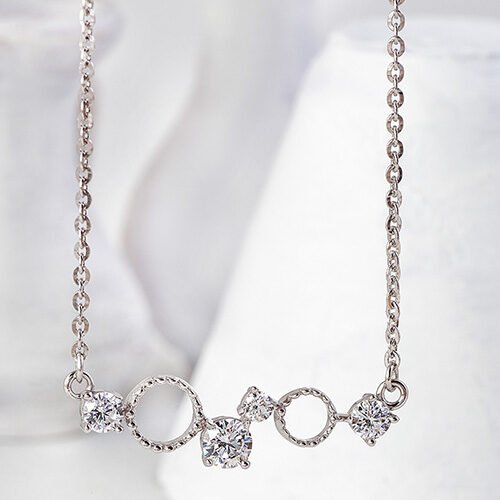 Silver Crystal Gears Necklace