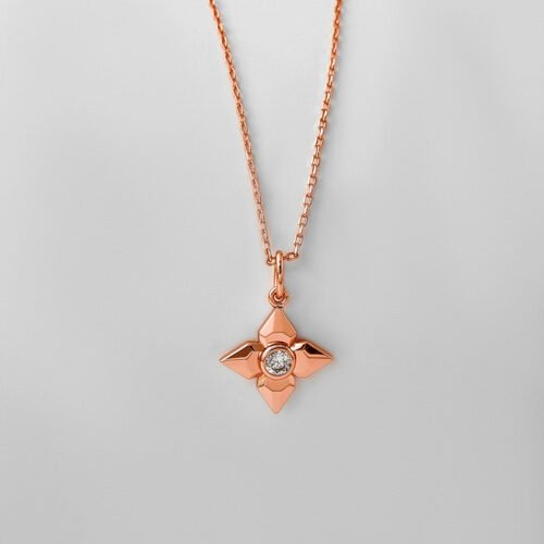 Rose Gold Compass Star Pendant with Chain