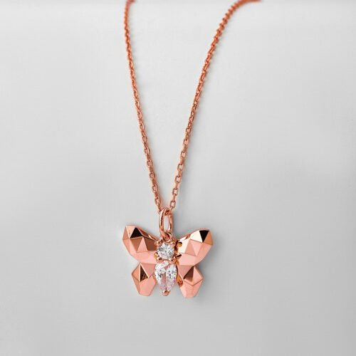 Rose Gold Flutter Pendant with Chain