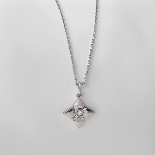 Silver Compass Star Pendant with Chain