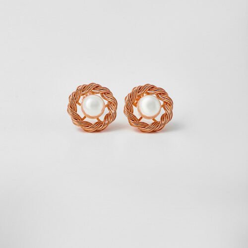 Rose Gold Pearl Nest Earrings