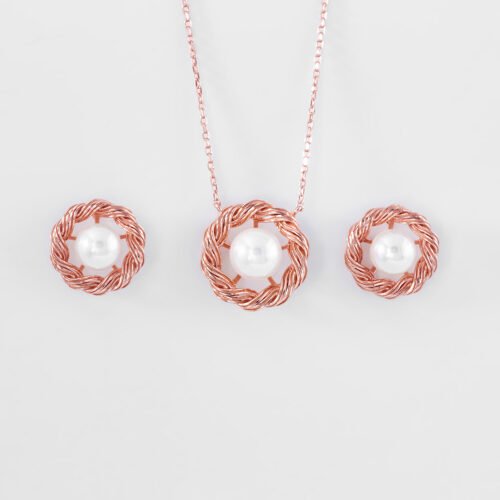 Rose Gold Pearl Nest Pendant Set