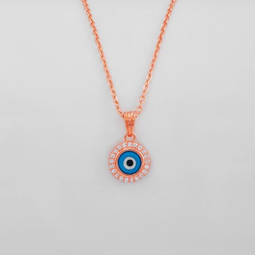 Rose Gold Evil Eye Pendant with Chain