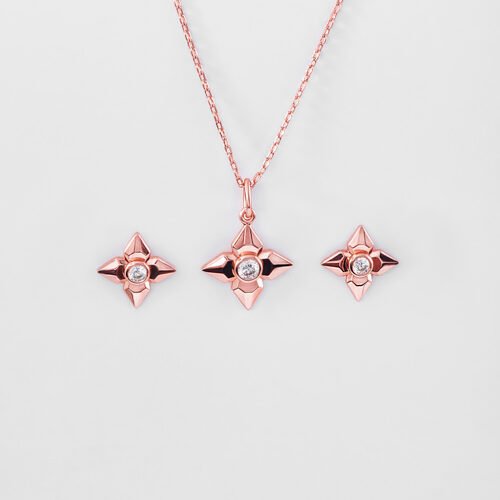 Rose Gold Compass Star Pendant Set