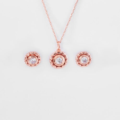 Rose Gold Wheel Of Heart Pendant Set