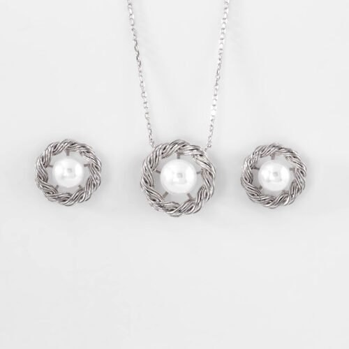 Silver Pearl Nest Pendant Set