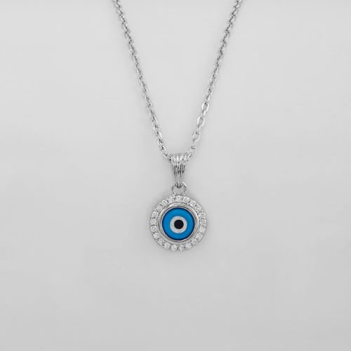 Silver Evil Eye Pendant with Chain