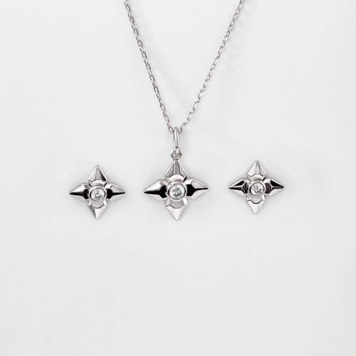 Silver Compass Star Pendant Set