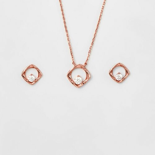 Rose Gold Crystal Window Necklace Set