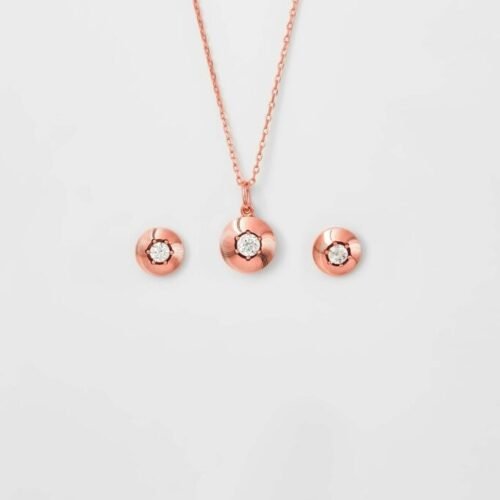 Rose Gold Round Illusion Pendant Set